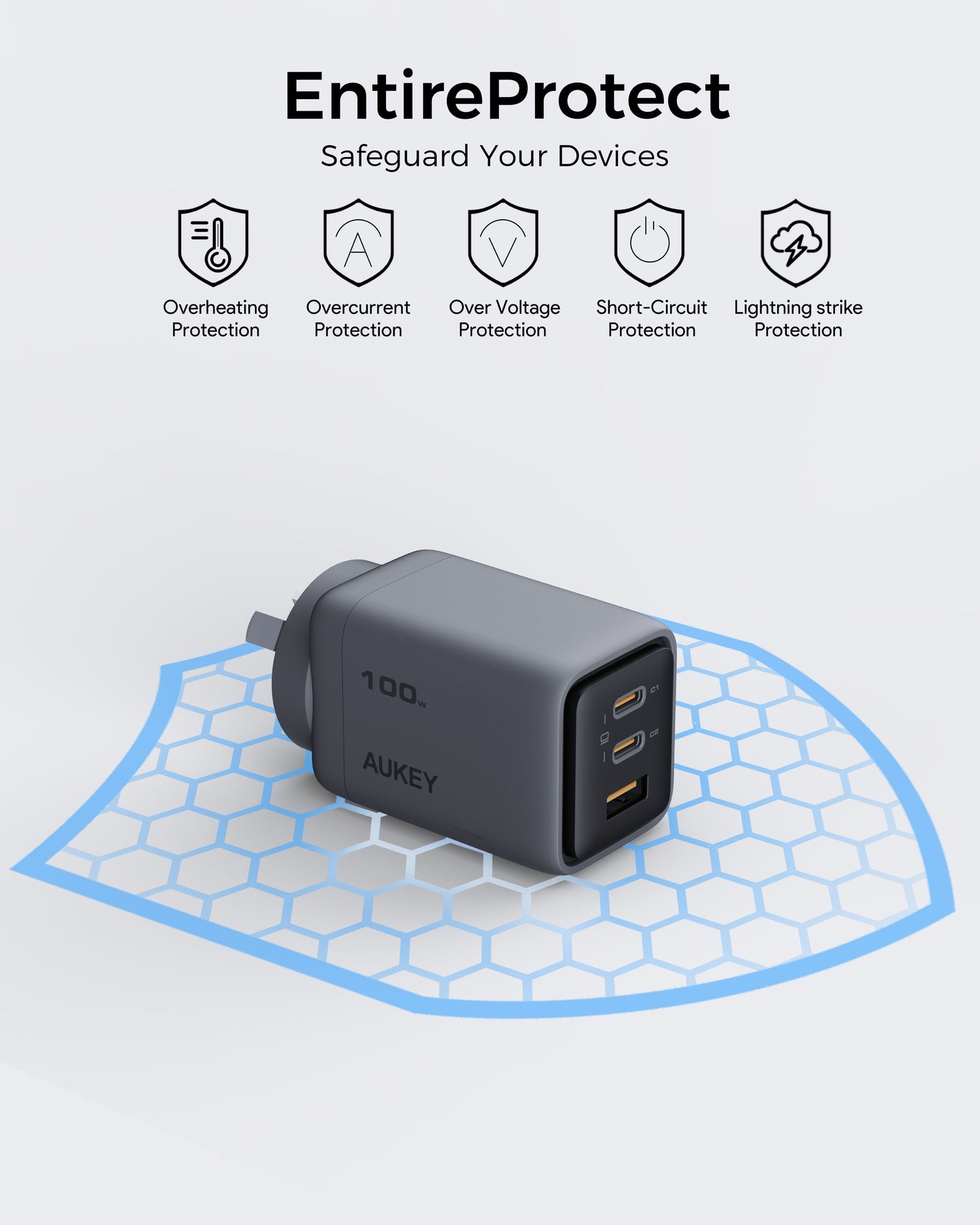 Aukey-Comet 100W PD Fast Wall Charger GaN USB-C