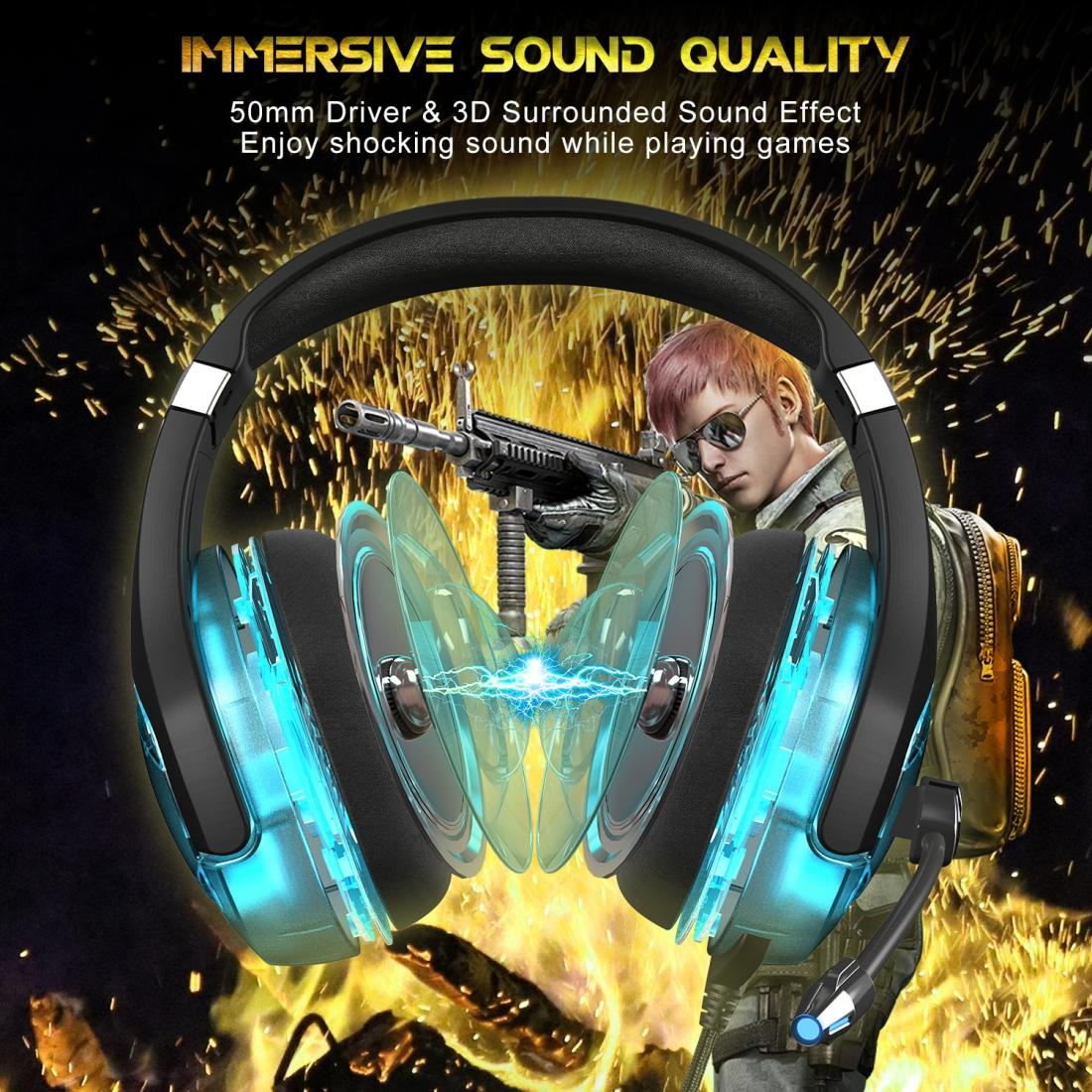 ONIKUMA-Surround Gaming Headset With Mic & Led - Black Red