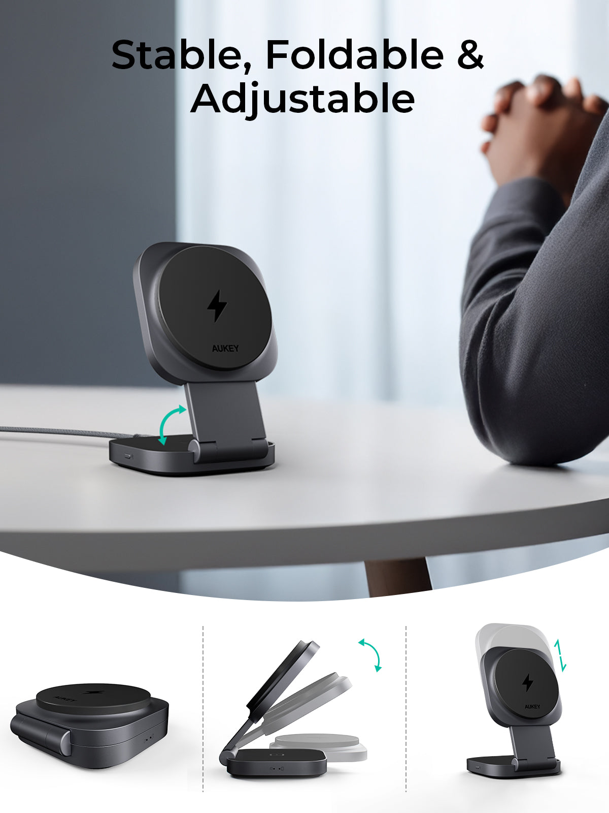Aukey-MagFusion L Qi2 Foldable 2 In 1 Magnetic Wireless Charger