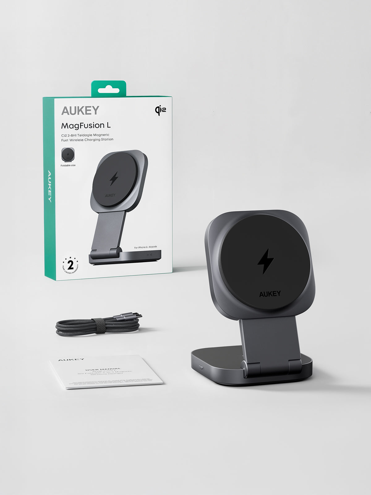 Aukey-MagFusion L Qi2 Foldable 2 In 1 Magnetic Wireless Charger