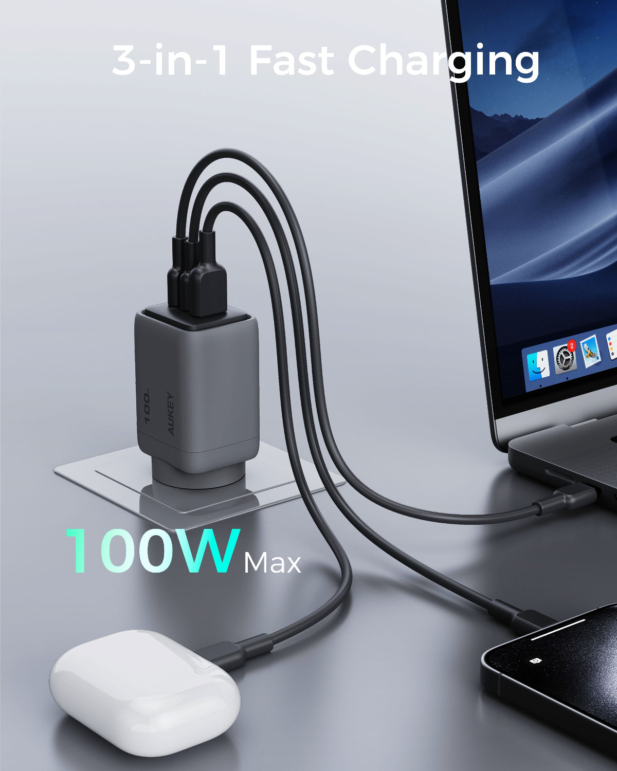 Aukey-Comet 100W PD Fast Wall Charger GaN USB-C