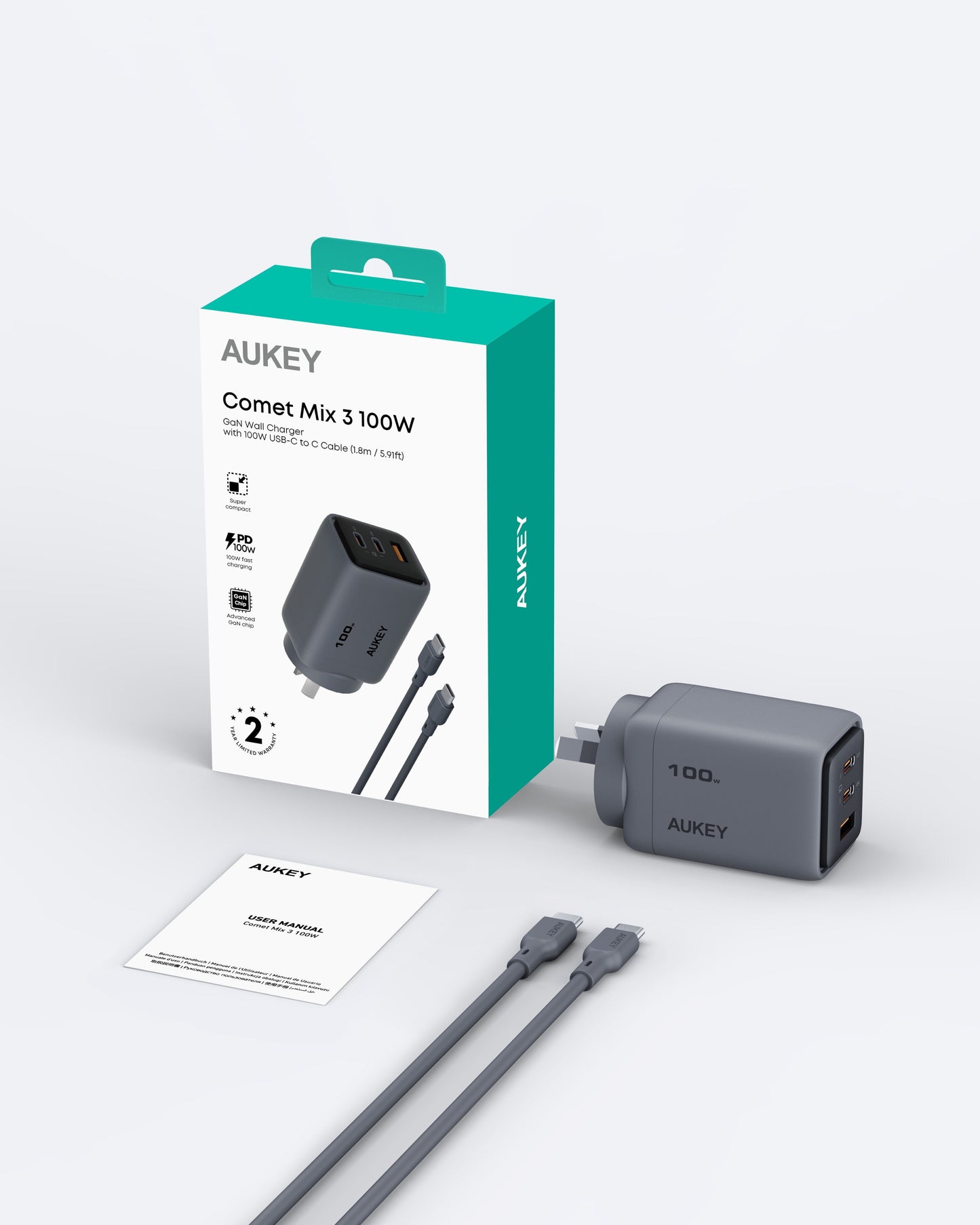 Aukey-Comet 100W PD Fast Wall Charger GaN USB-C