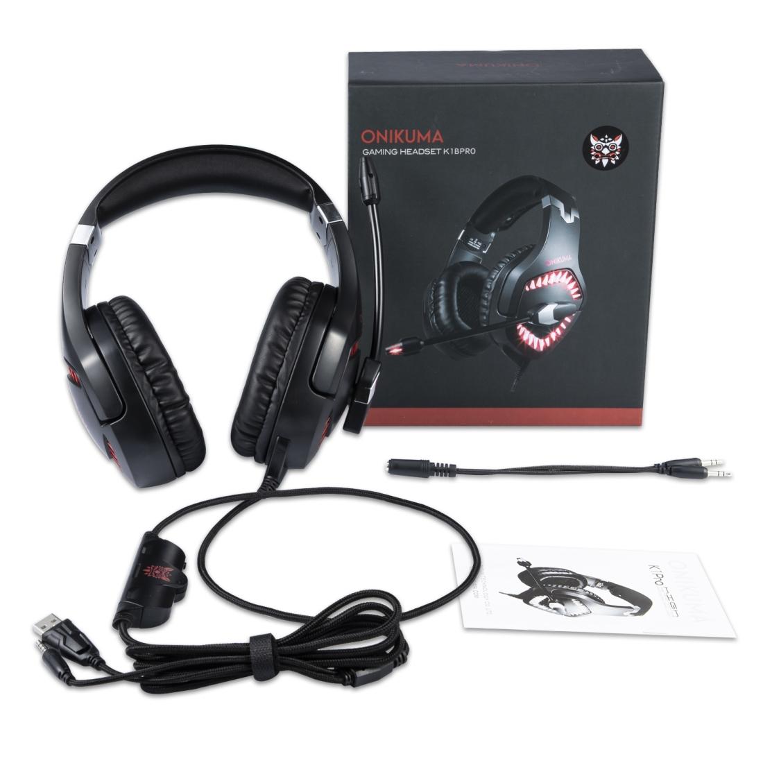 ONIKUMA-Surround Gaming Headset With Mic & Led - Black Red