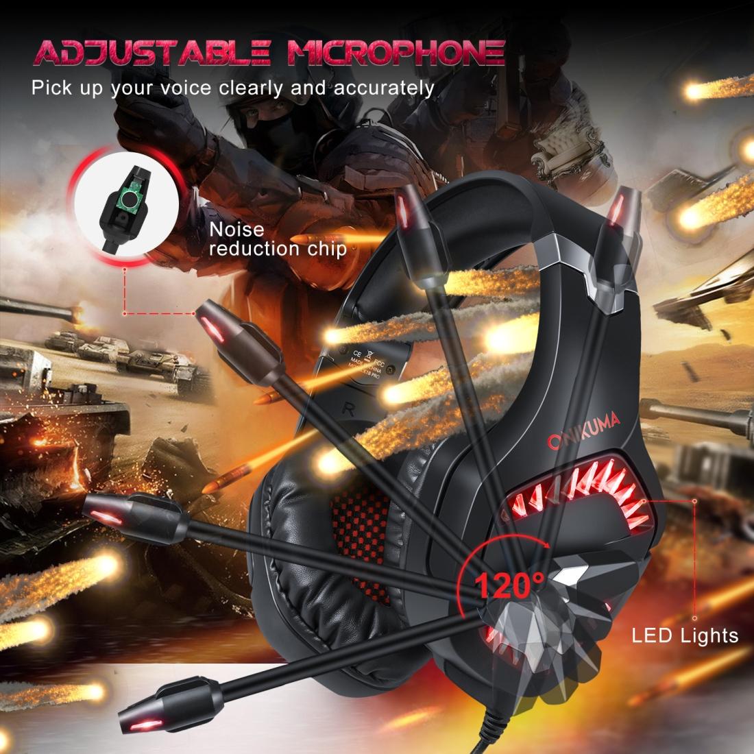 ONIKUMA-Surround Gaming Headset With Mic & Led - Black Red